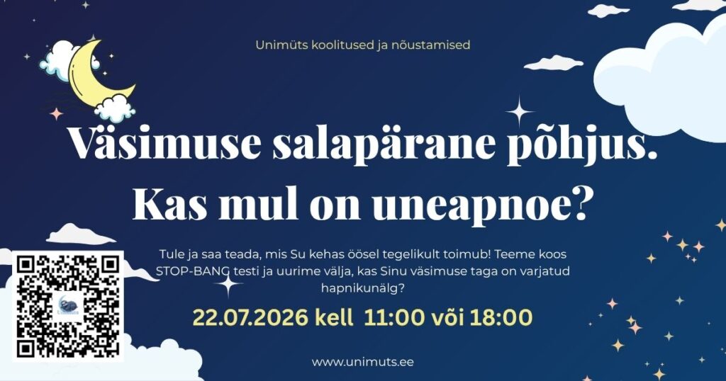 tule ja saa teada, mis su kehas öösel tegelikult toimub, tee läbi stop bang test ja uuri välja, kas sinu väsimuse taga on varjatud hapnikunälg. (1)